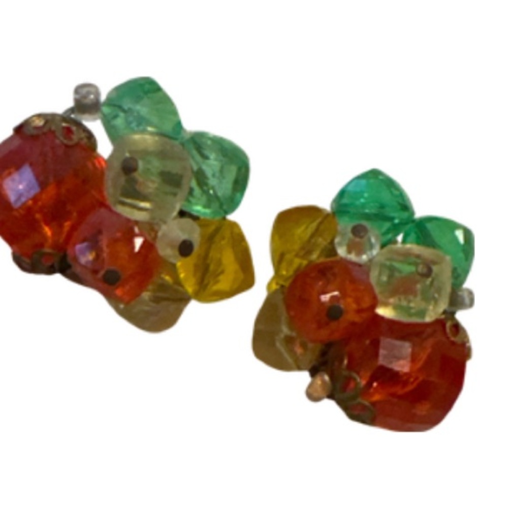Vintage Colorful Fruit Bowl Beaded clip-on Earrings
